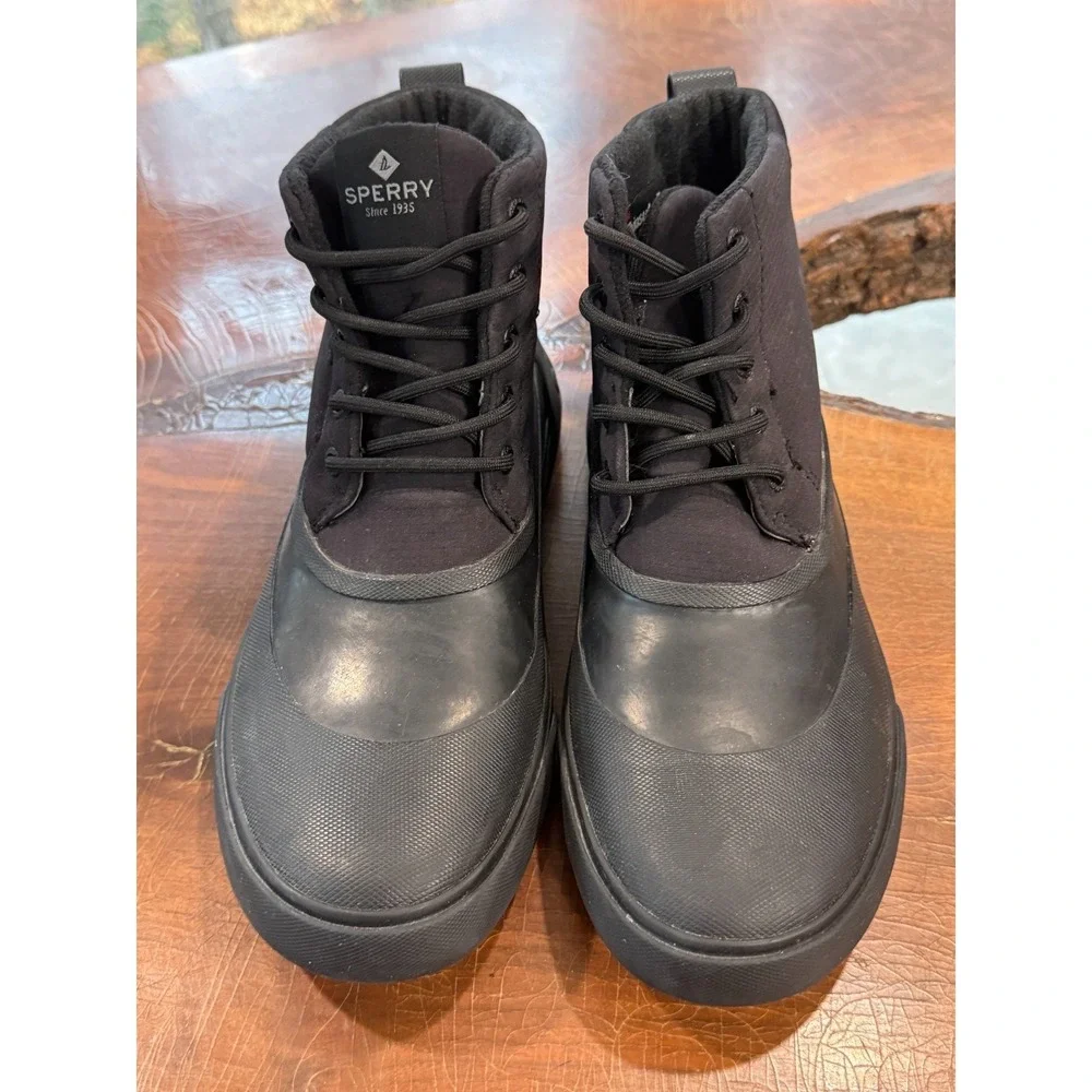 Sperry Duck Boots Black Waterproof Lace Up Men's 9.5 Wide Winter Rain Ankle